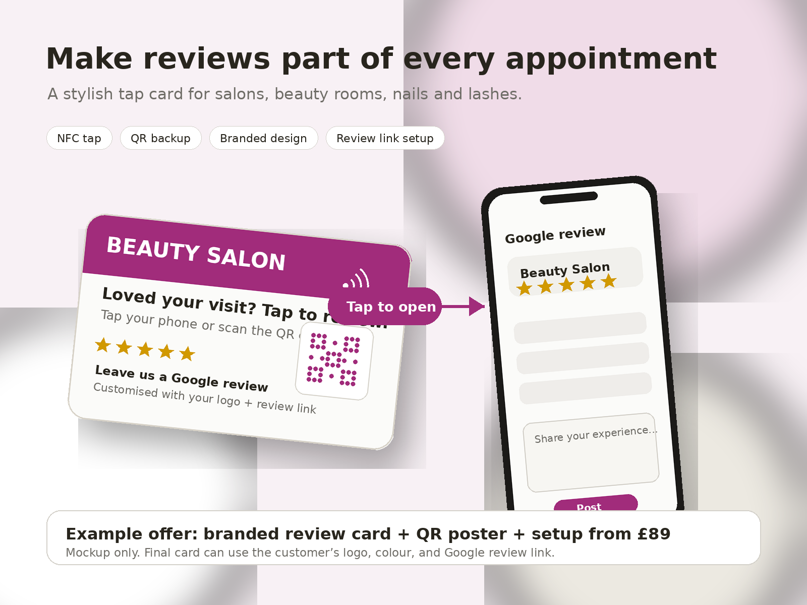 Salon review card mockup
