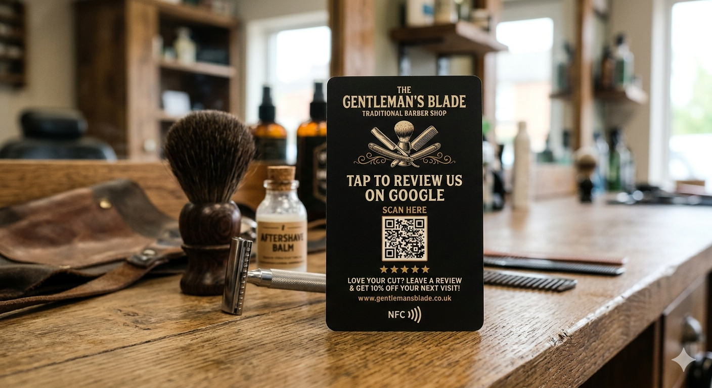 The Gentleman's Blade barber shop branded NFC review card