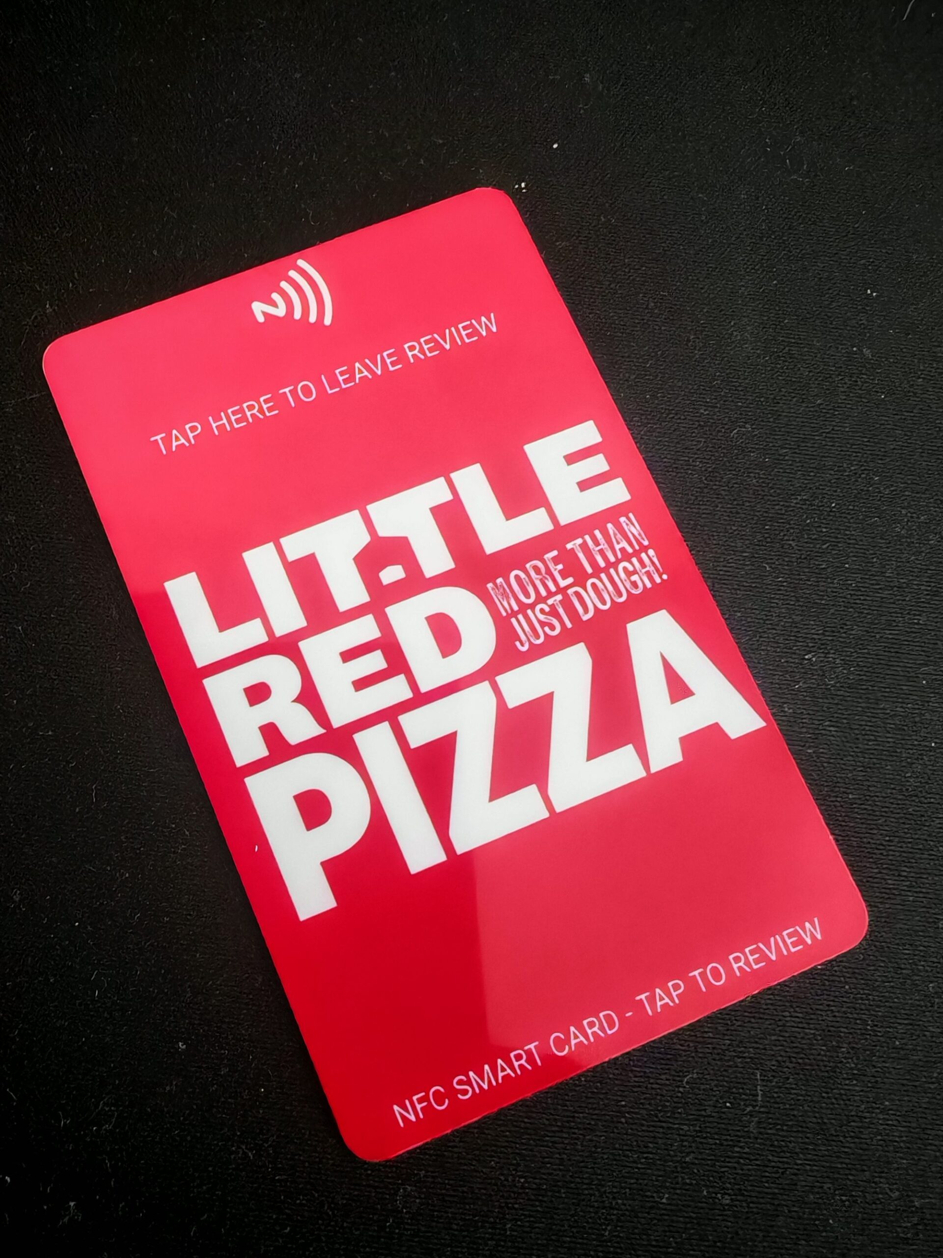 Little Red Pizza branded NFC review card flat still